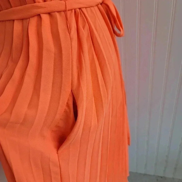 BANANA REPUBLIC $140 Tangerine Orange Pleated Belted Summer Dress Petite Sz 8P - Picture 12 of 14